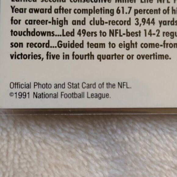 1991 NFL PRO SET Joe Montana "Player of the Year" Card #3 - Picture 3 of 3